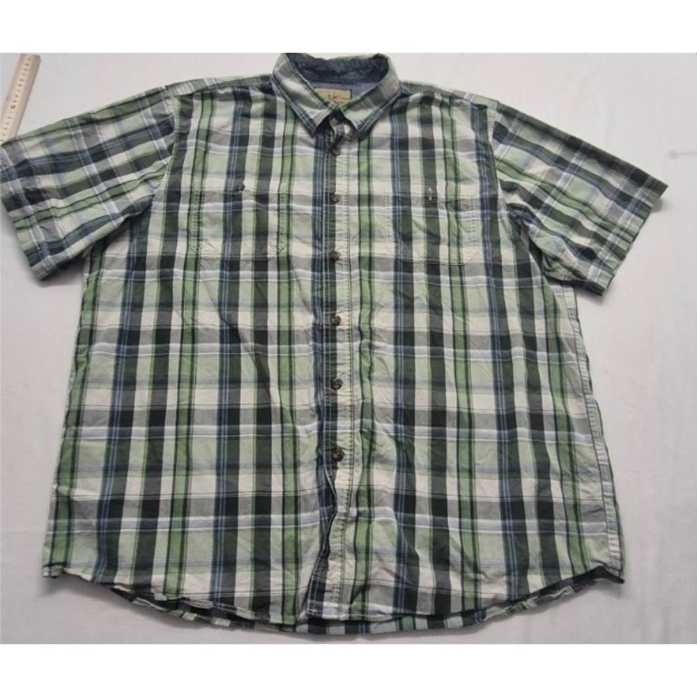 Outdoor Life men's blue/green plaid button up shirt‎ XXL Cotton pocket classic